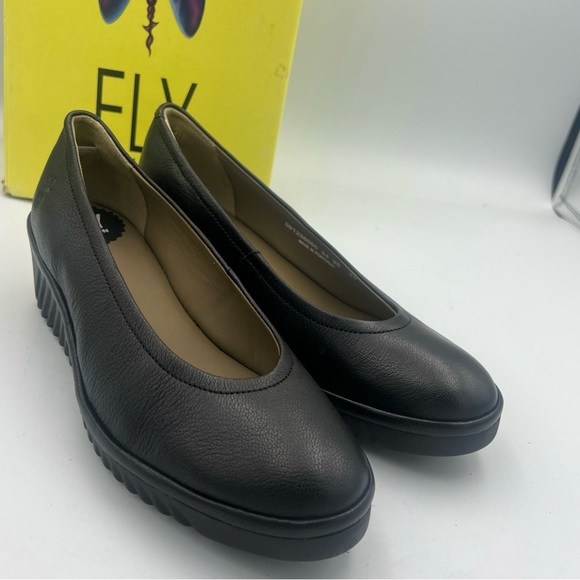 Fly London LENY258FLY-000 Womens Black Leather Slip On Wedge Size EU38 NEW w/Box - Picture 2 of 16